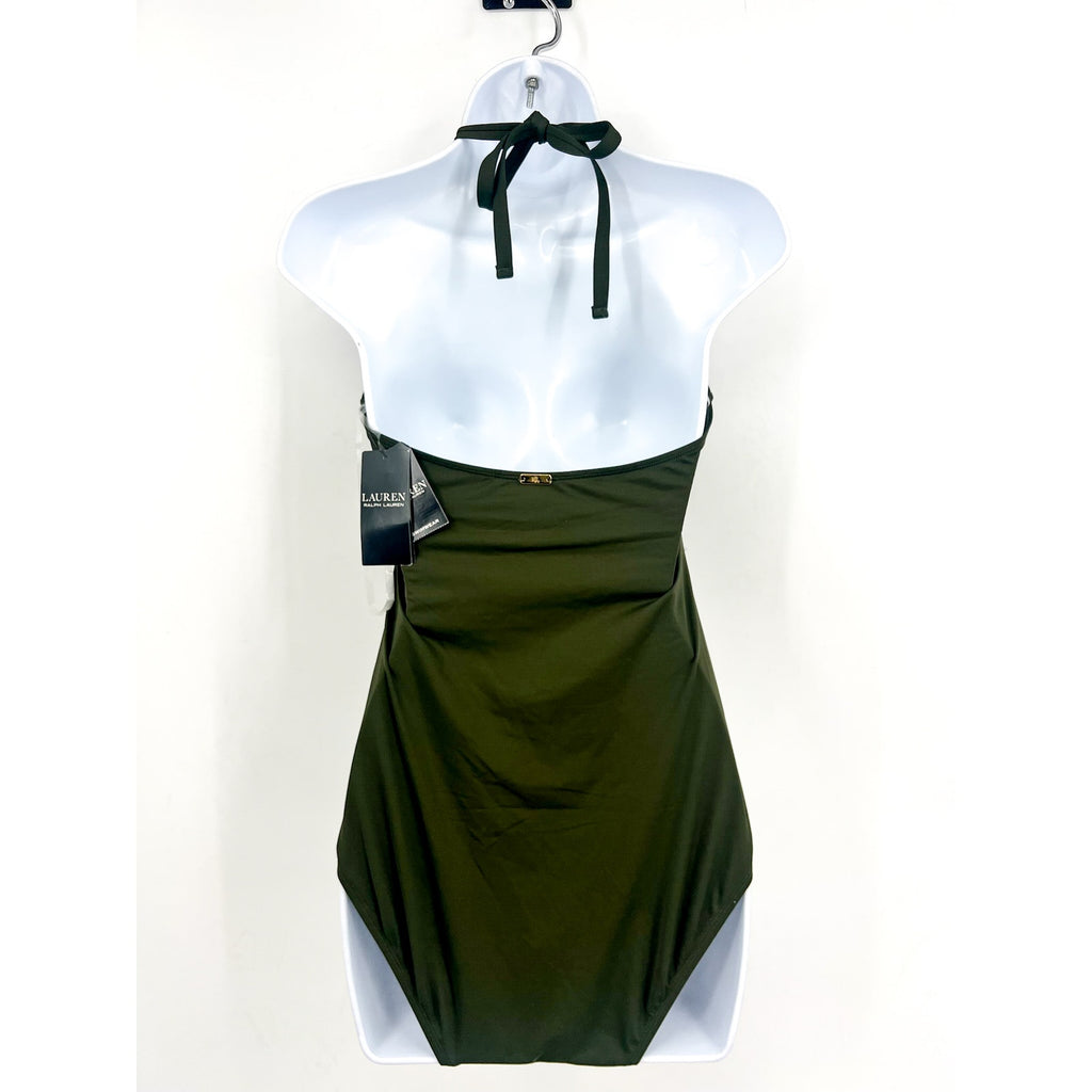 LAUREN RALPH LAUREN High Neck One-Piece Swimsuit Size 10 Olive Green NWT