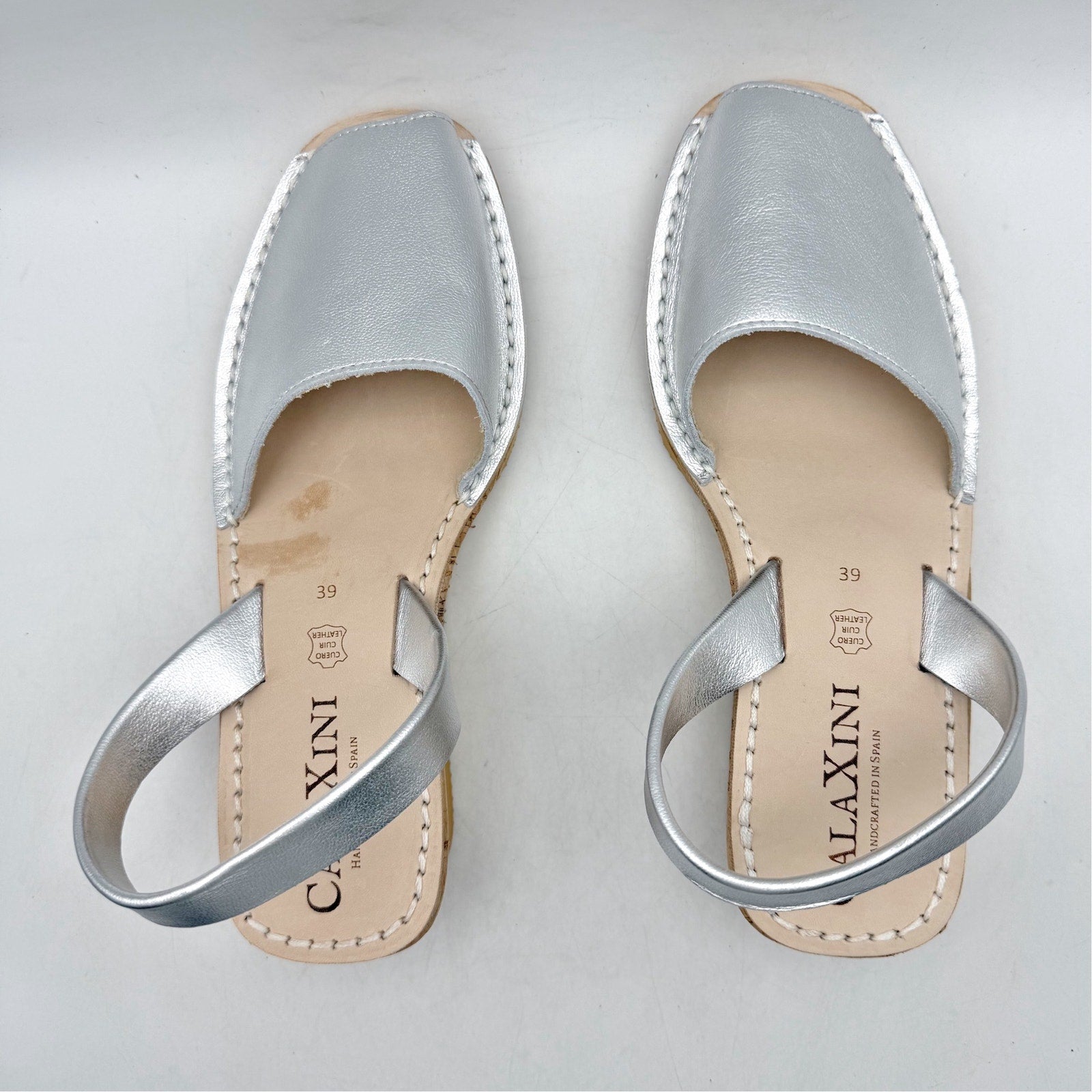 CalaXini Womens Cork Wedge Sandals EU 39 US 8.5-9 Silver Leather NWOB