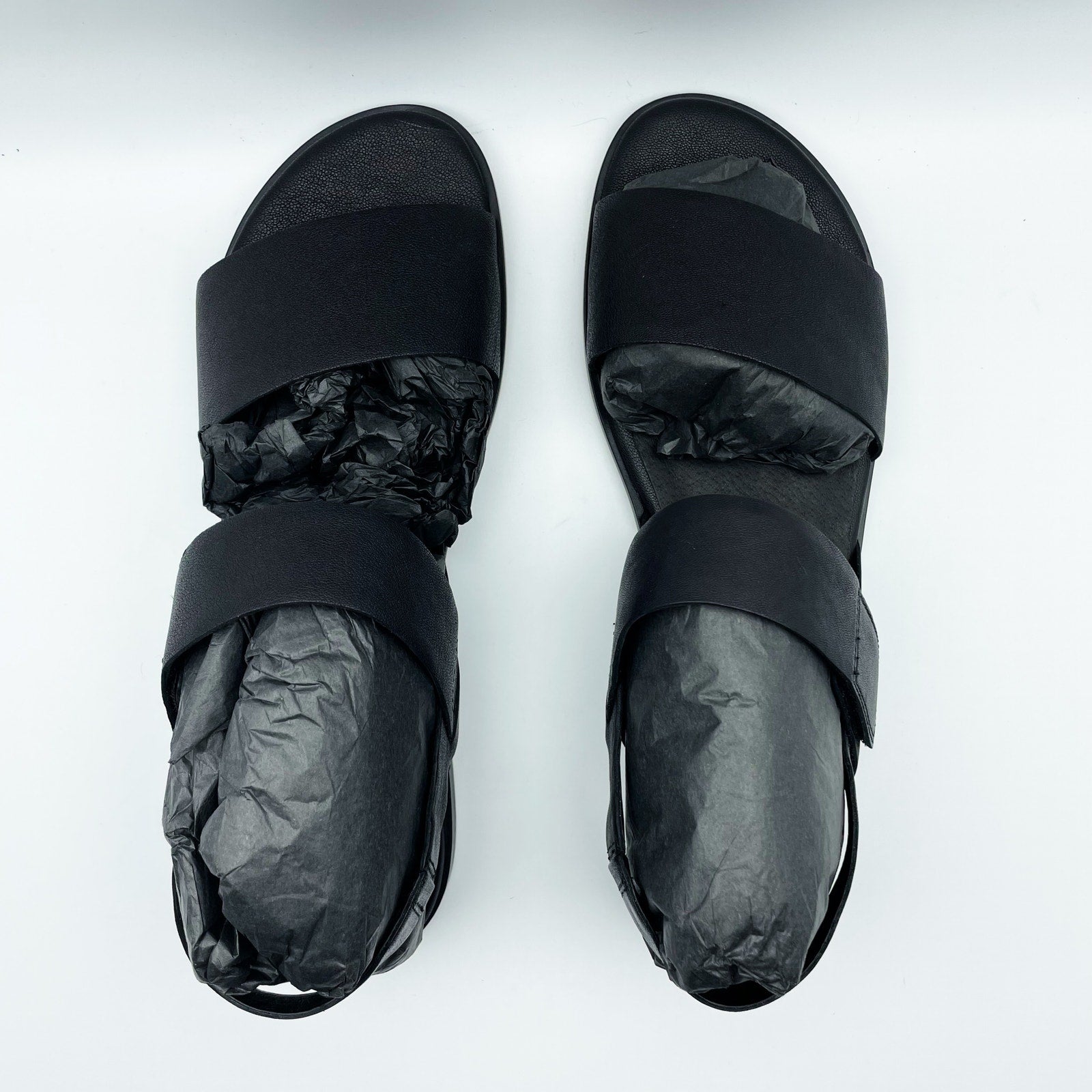 Eileen Fisher Womens Kanza Sandals US 11 Black Tumbled Leather Double Strap NWOB