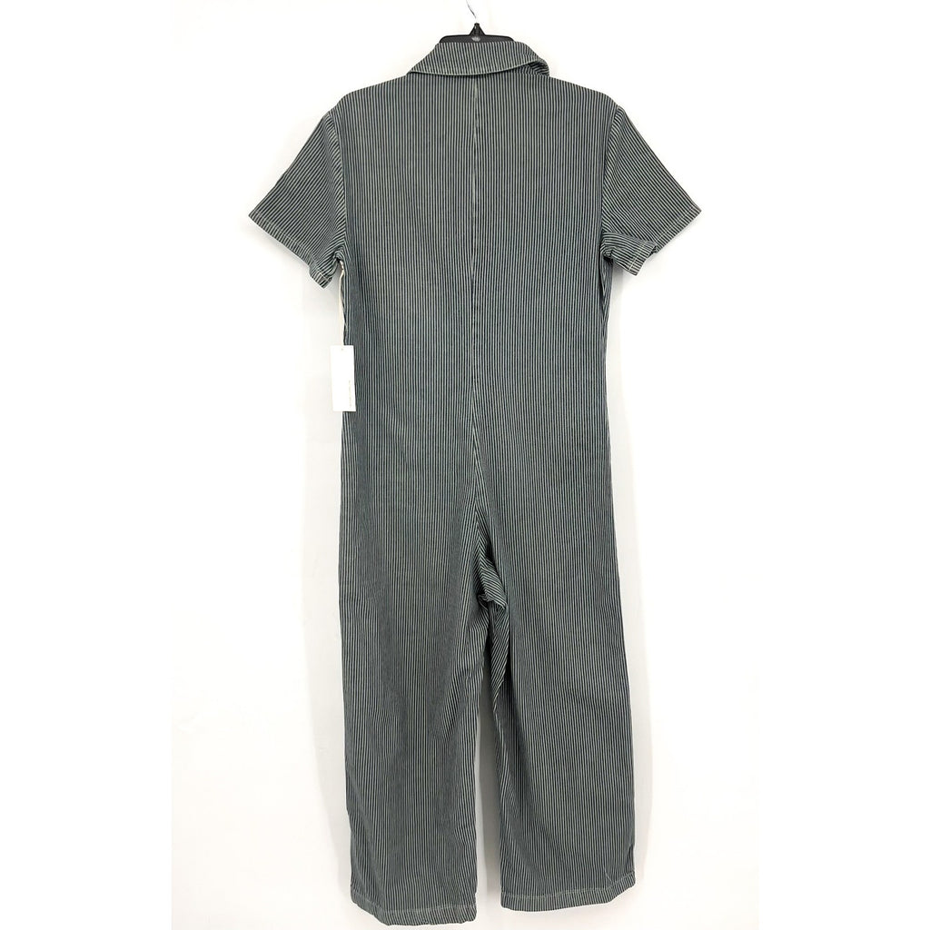LACAUSA Women's Railroad Lucky Jumpsuit XS Blue Sea Salt Stripe Short Sleeve NWT