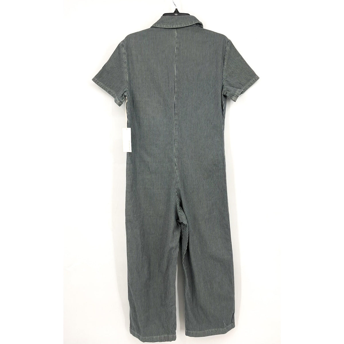 LACAUSA Women's Railroad Lucky Jumpsuit XS Blue Sea Salt Stripe Short Sleeve NWT