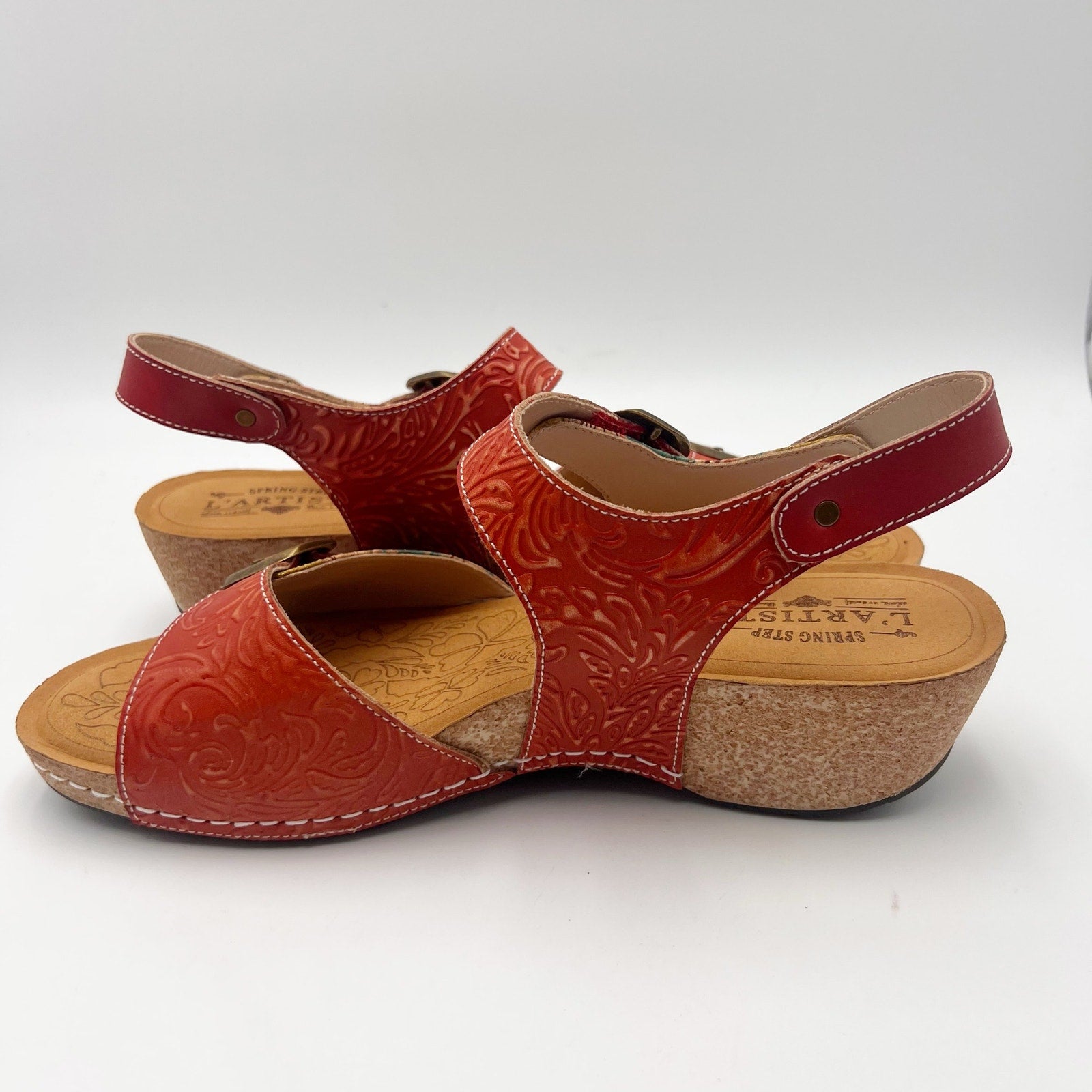 L'Artiste Womens Osuna Wedge Sandals EU 42 US 11 Red Leather NIB