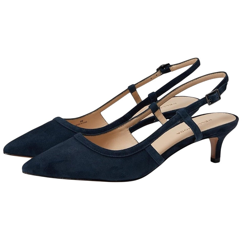 Pelle Moda Womens Deena Kitten Heels US 9 M EU 40 Navy Suede Slingback NIB
