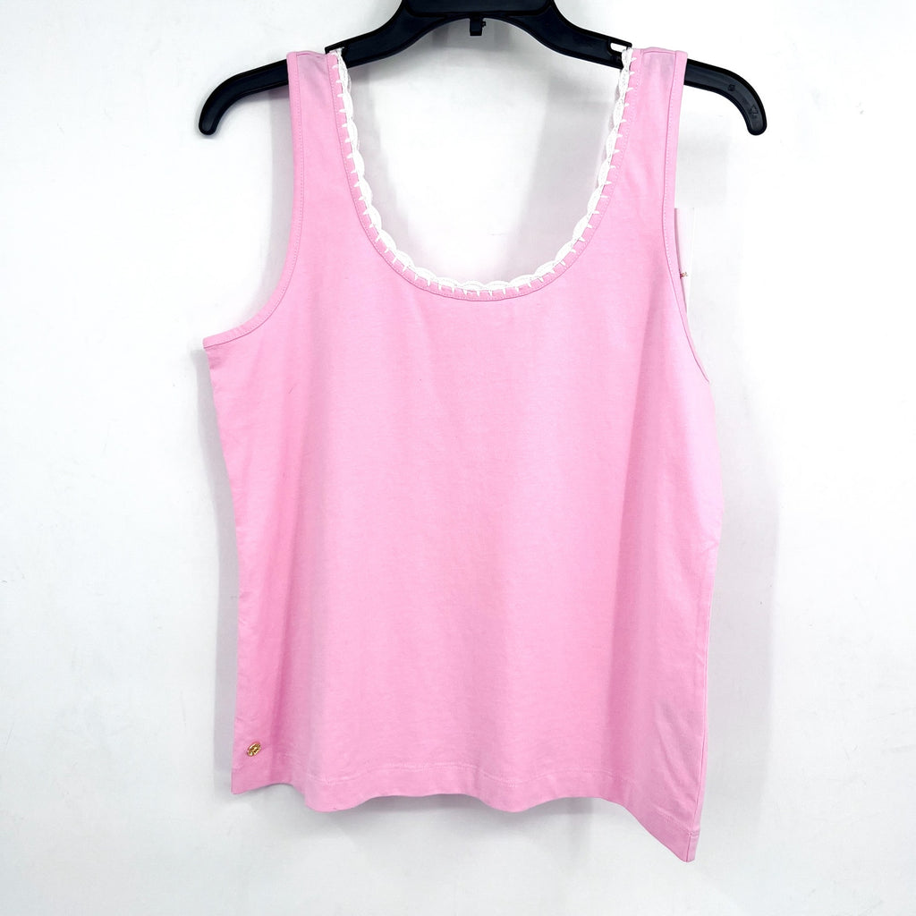LILLY PULITZER Gabbie Knit Tank Top Small Conch Shell Pink Crochet Trimmed NWT