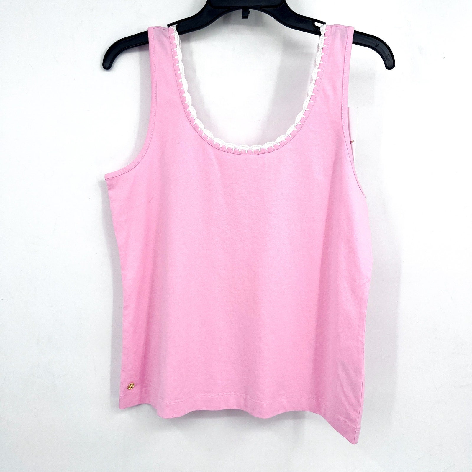LILLY PULITZER Gabbie Knit Tank Top Small Conch Shell Pink Crochet Trimmed NWT