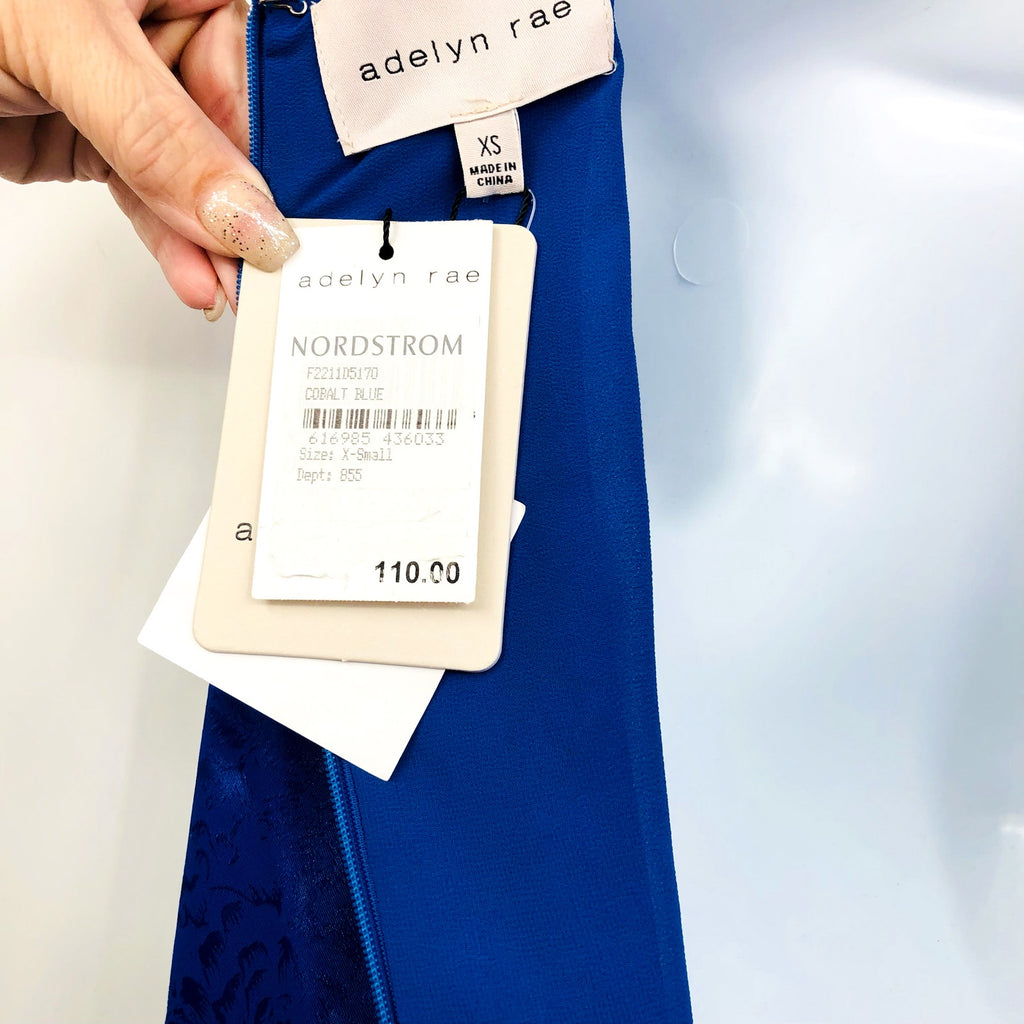 ADELYN RAE Women's Lindsey Wrap Jacquard Mini Dress XS Cobalt Blue NWT