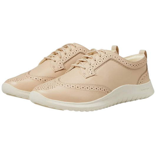 Cole Haan Women Zerogrand Meritt Wing Tip Oxford Shoe US 7.5 M Beige Leather NIB