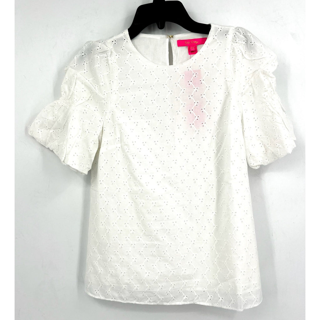 LILLY PULITZER Womens Lailah Eyelet Top XXS Resort White Ditsy Vine Eyelet NWT