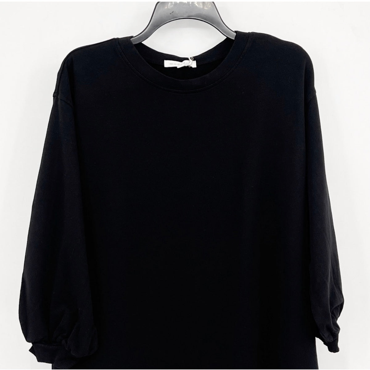 MODODOC Women's French Terry Crew Neck Top Large Black Puffed Long Sleeve NWT