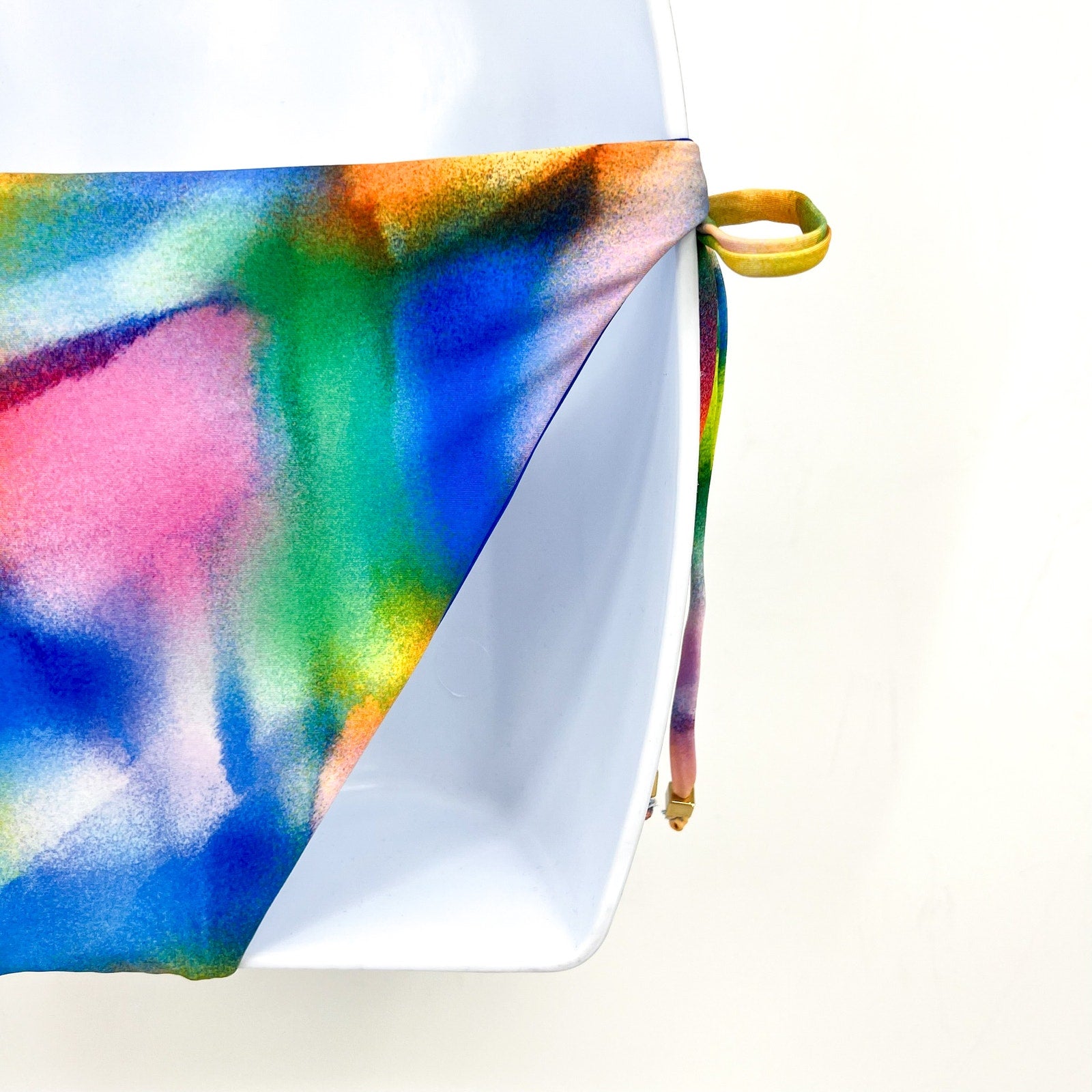 BECCA Women's Paper Mache Reversible Tie Side Bikini Bottom Small Rainbow NWT