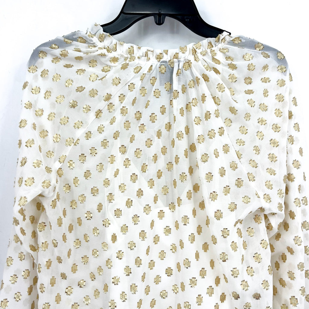 BOBEAU STITCH FIX Womens Metallic Print Blouse Small White Gold Dots Top NWOT