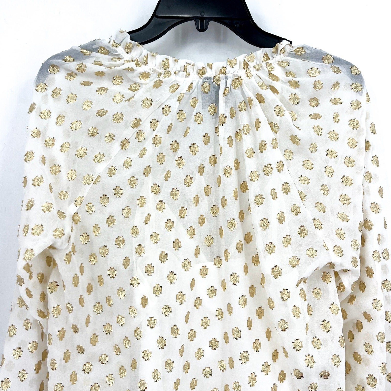 BOBEAU STITCH FIX Womens Metallic Print Blouse Small White Gold Dots Top NWOT
