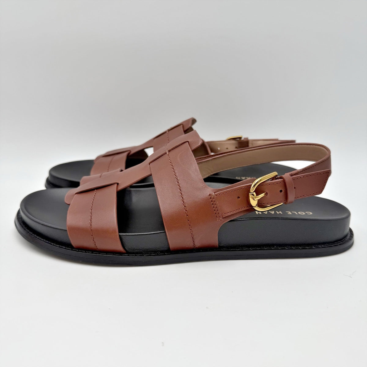Cole Haan Womens Marlee Fisherman Sandals Size 8.5 Dark Cuoio Brown Leather NWOB