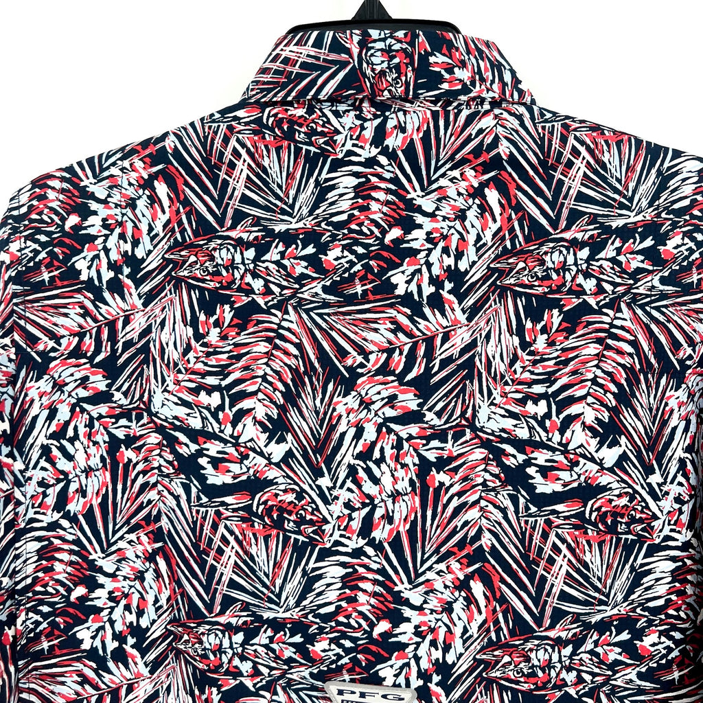 COLUMBIA PFG Mens Super Tamiami Short Sleeve Shirt Small Red Blue Print NWT