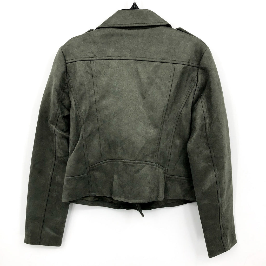 STEVE MADDEN Womens Faux Suede Moto Jacket Small Olive Green Vegan Leather NWT