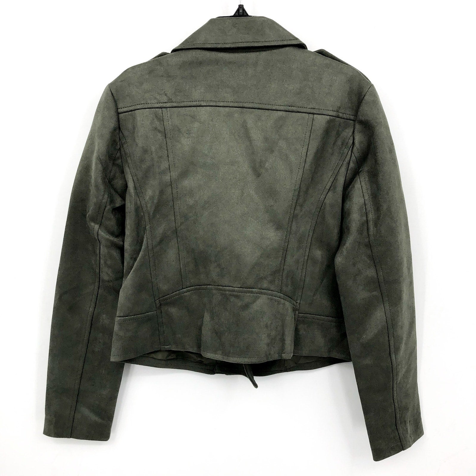 STEVE MADDEN Womens Faux Suede Moto Jacket Small Olive Green Vegan Leather NWT