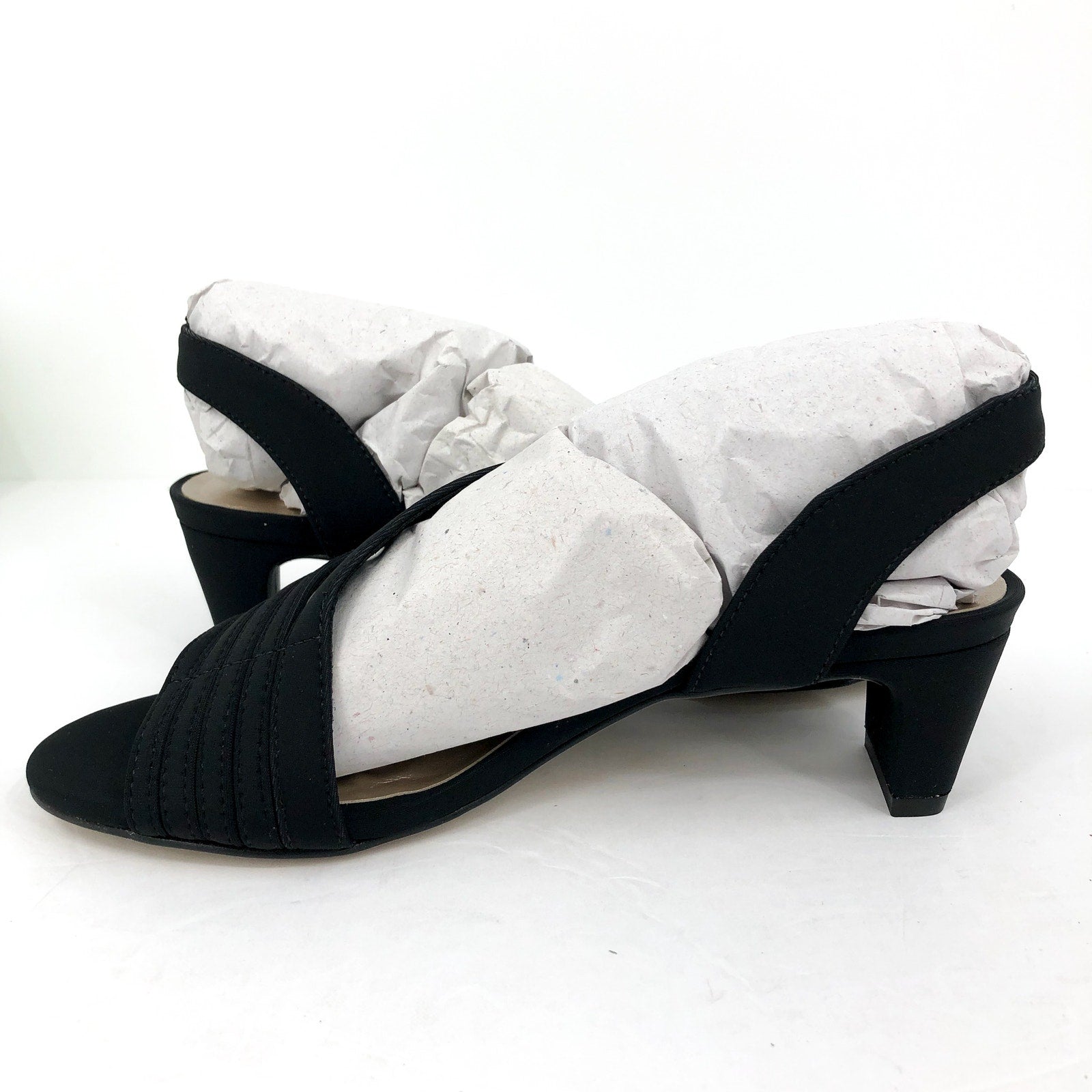 WALKING CRADLES Women's Lettie Dress Sandals Size 6 Black Heel Fabric NIB