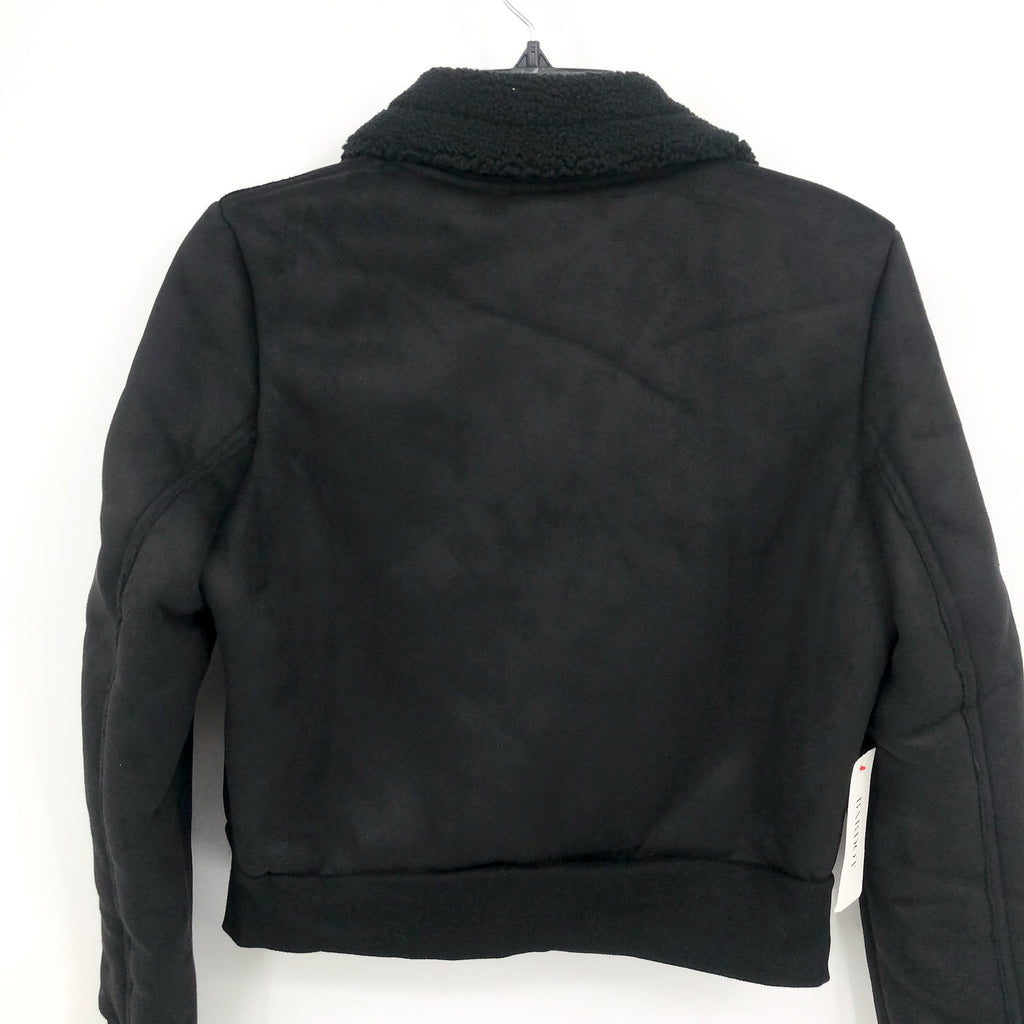 BARDOT Women's Shearling Bomber Jacket Small US 4 Black Faux Suede Cropped NWT