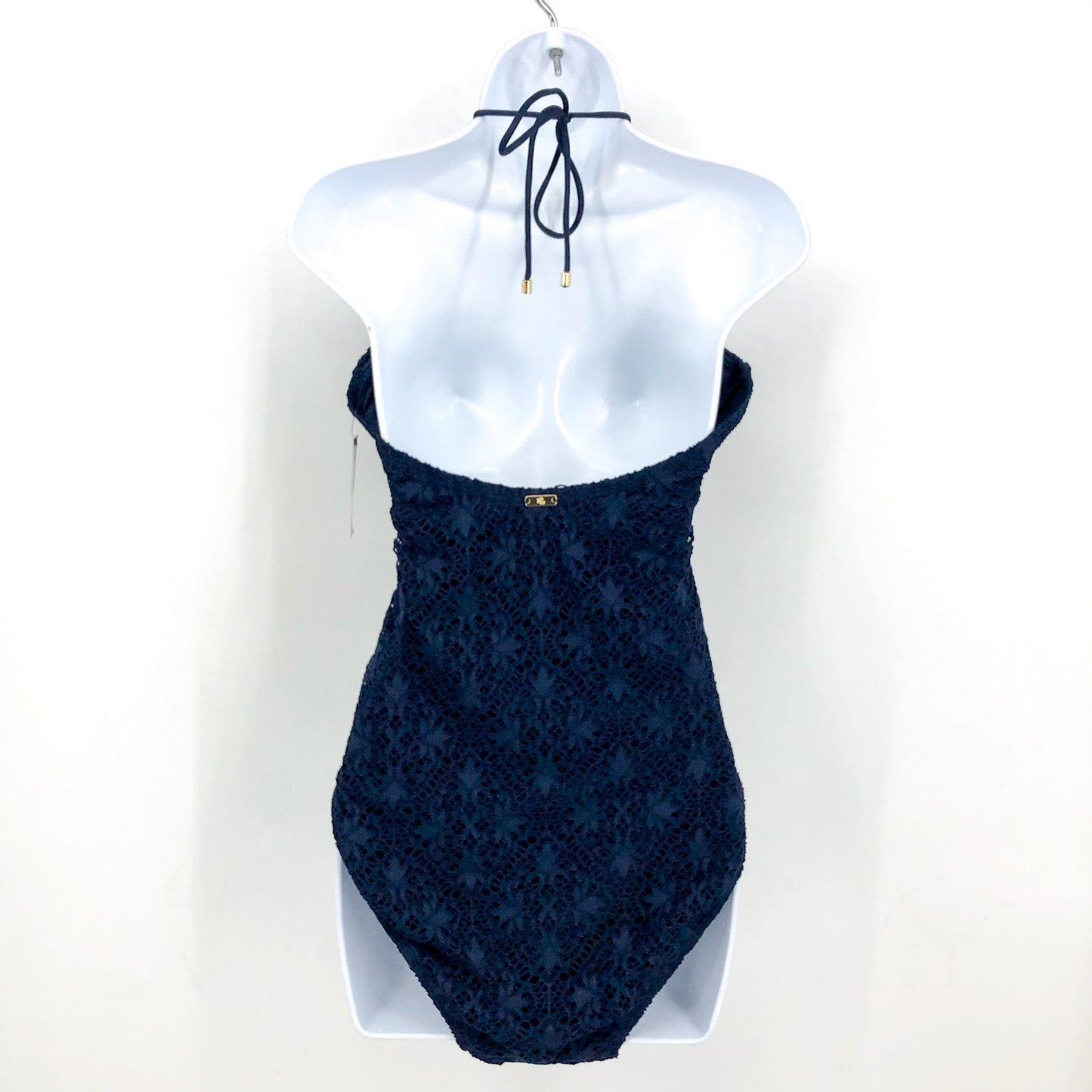 LAUREN RALPH LAUREN One Piece Swimsuit Size 10 Navy Blue Crochet Bandeau NWT