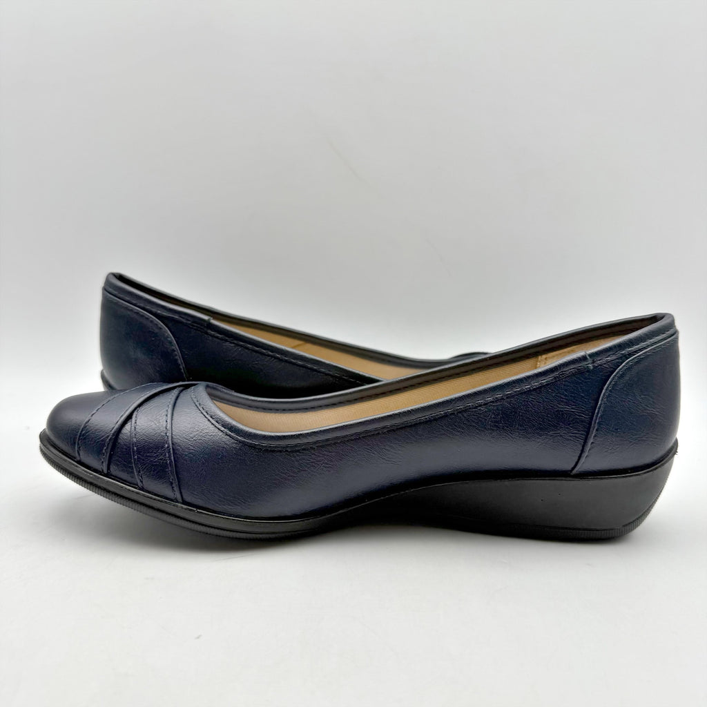 LifeStride Womens Loyal Wedge Mary Janes Size 8 M Navy Blue Vegan Leather NIB
