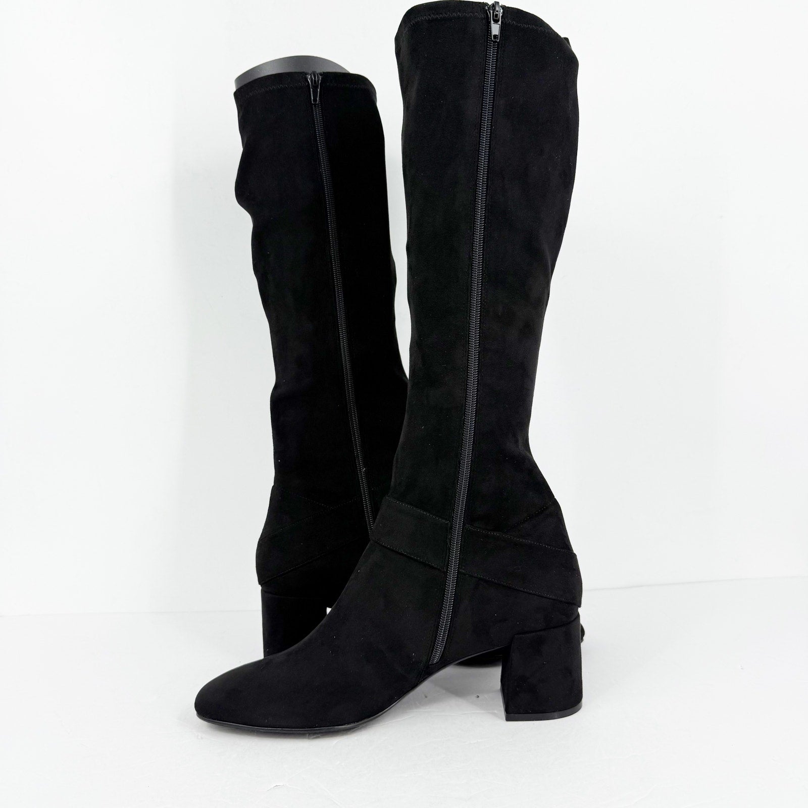 Vaneli Womens Sorina Tall Boots Size 11M Black Suede Slip On Flared Heel NIB