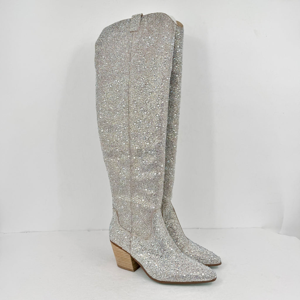 Betsey Johnson Womens Rodeo Over the Knee Boot US 11 Multicolor Rhinestone NWOB