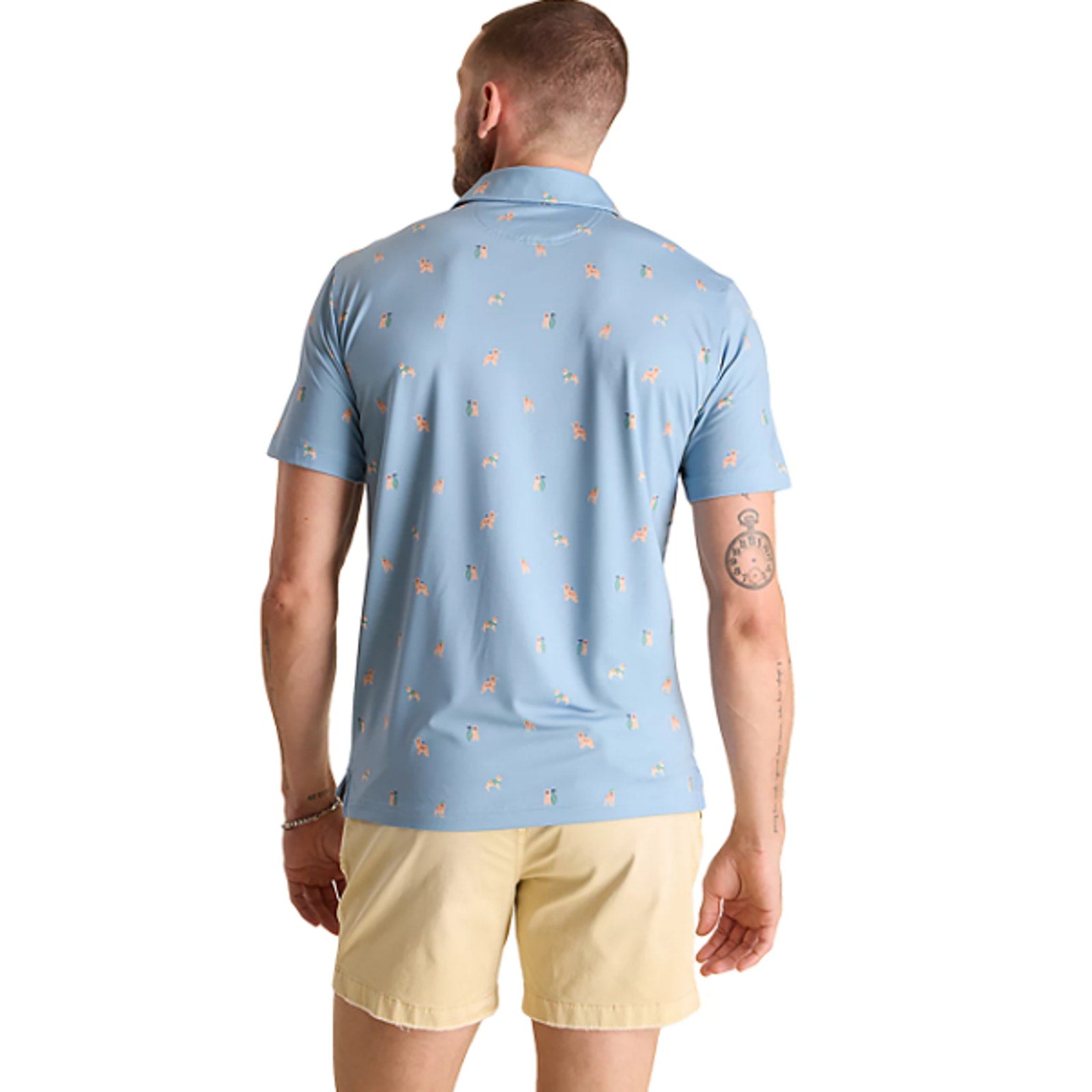 CHUBBIES Mens Performance Polo XL Light Blue Barkin' Up The Wrong Tree Print NWT