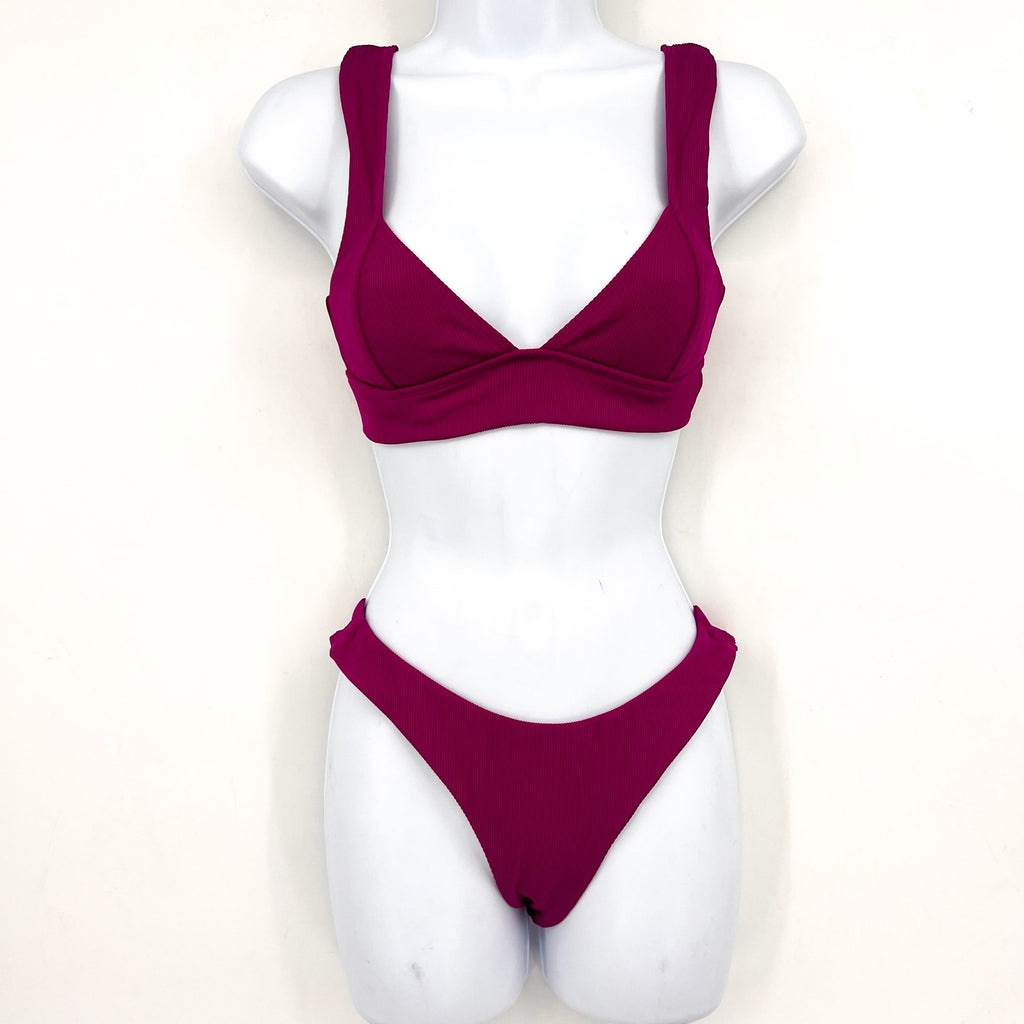 L*SPACE Women's Hailey Top Rocky Bikini Bottom Set Small Berry PINK NWT