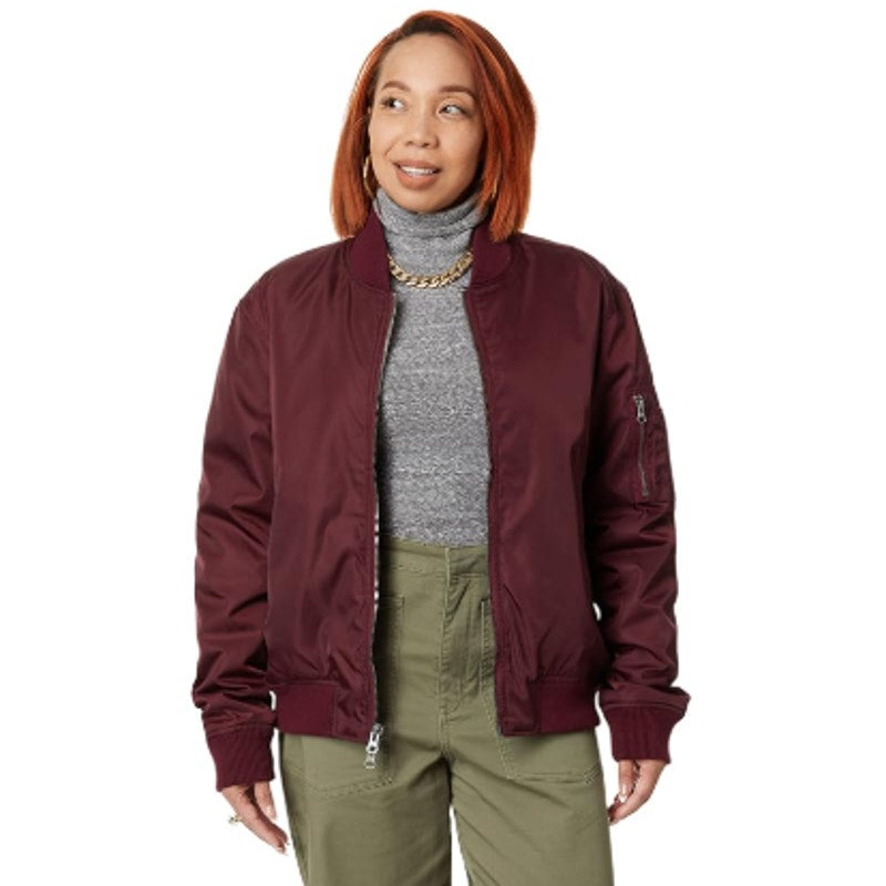 LABEL Unisex Go-To Bomber Jacket XS Red Burgundy Full Zip Oversized Fit NWT