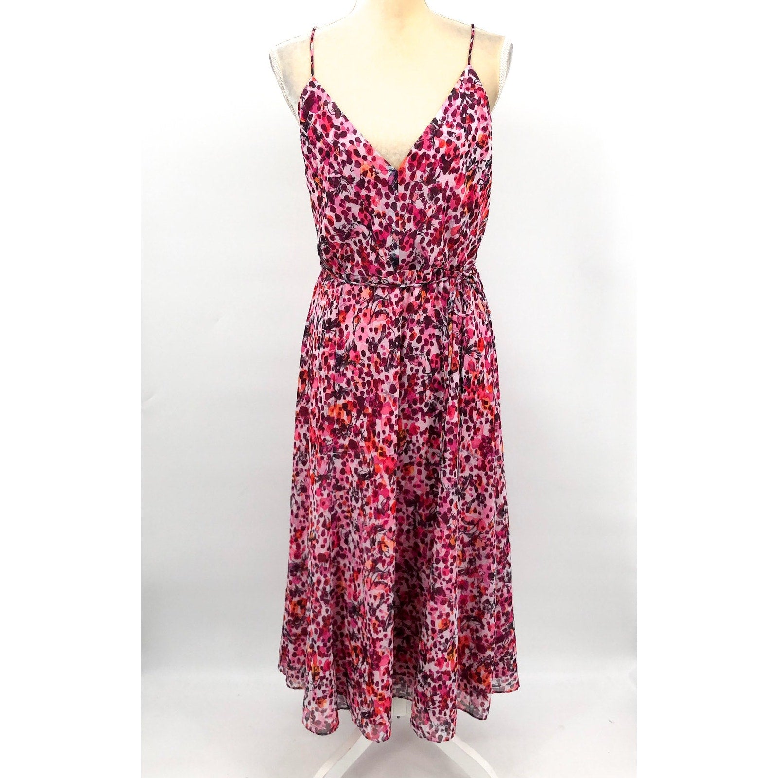 REISS Women's Pippa Floral Printed Midi Dress Size 12 Pink Sleeveless NWT