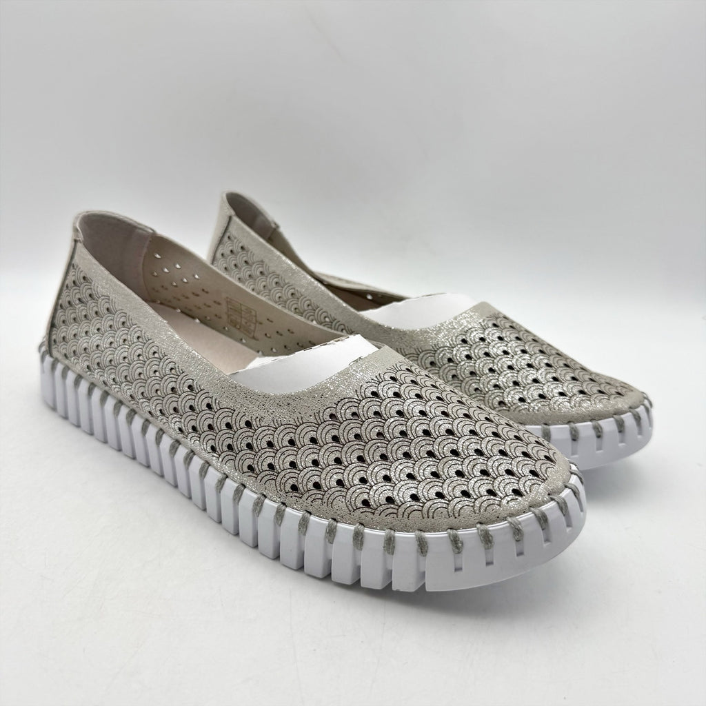 ILSE JACOBSEN Womens Tulip 0026 Ballet Flats EU 37 US 6 Silver Glitter NWOB