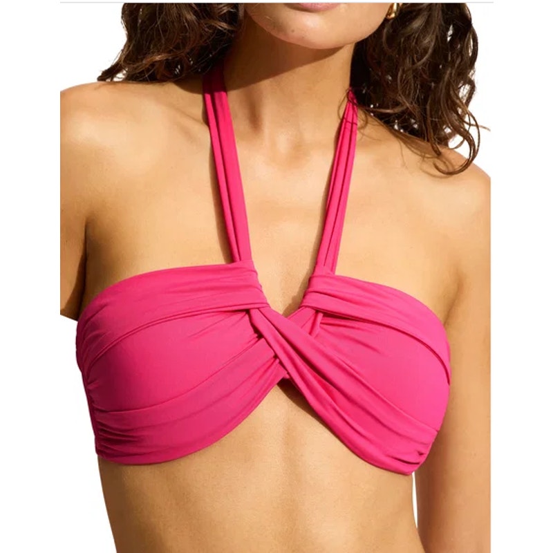 SEAFOLLY Women's Halter Bandeau Bikini Top Size 4 Pink Raspberry Adjustable NWT