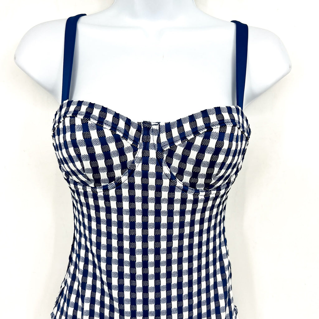 SEAFOLLY Bella Underwire One Piece Swimsuit US 4 Blue Gingham Plaid NWT