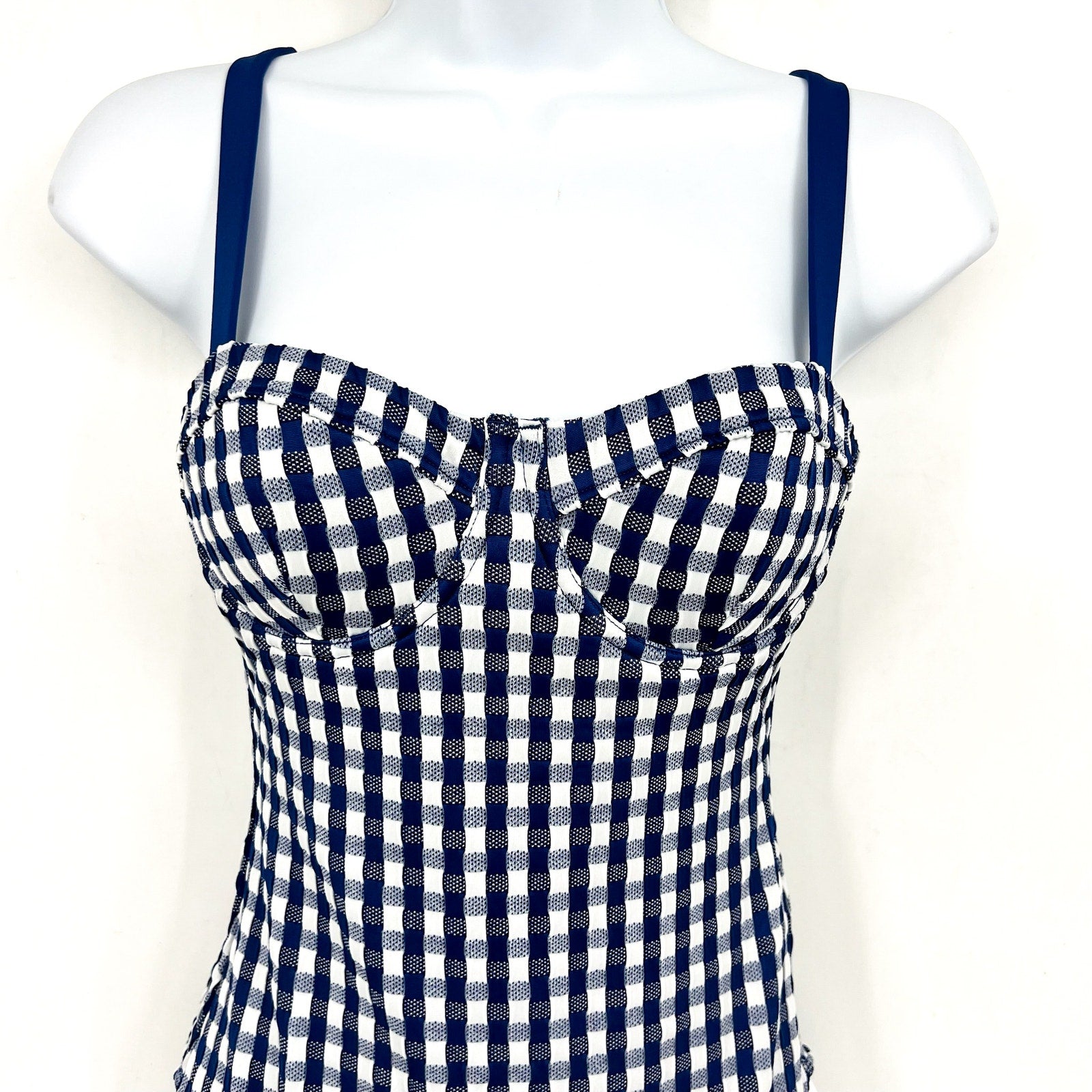 SEAFOLLY Bella Underwire One Piece Swimsuit US 4 Blue Gingham Plaid NWT
