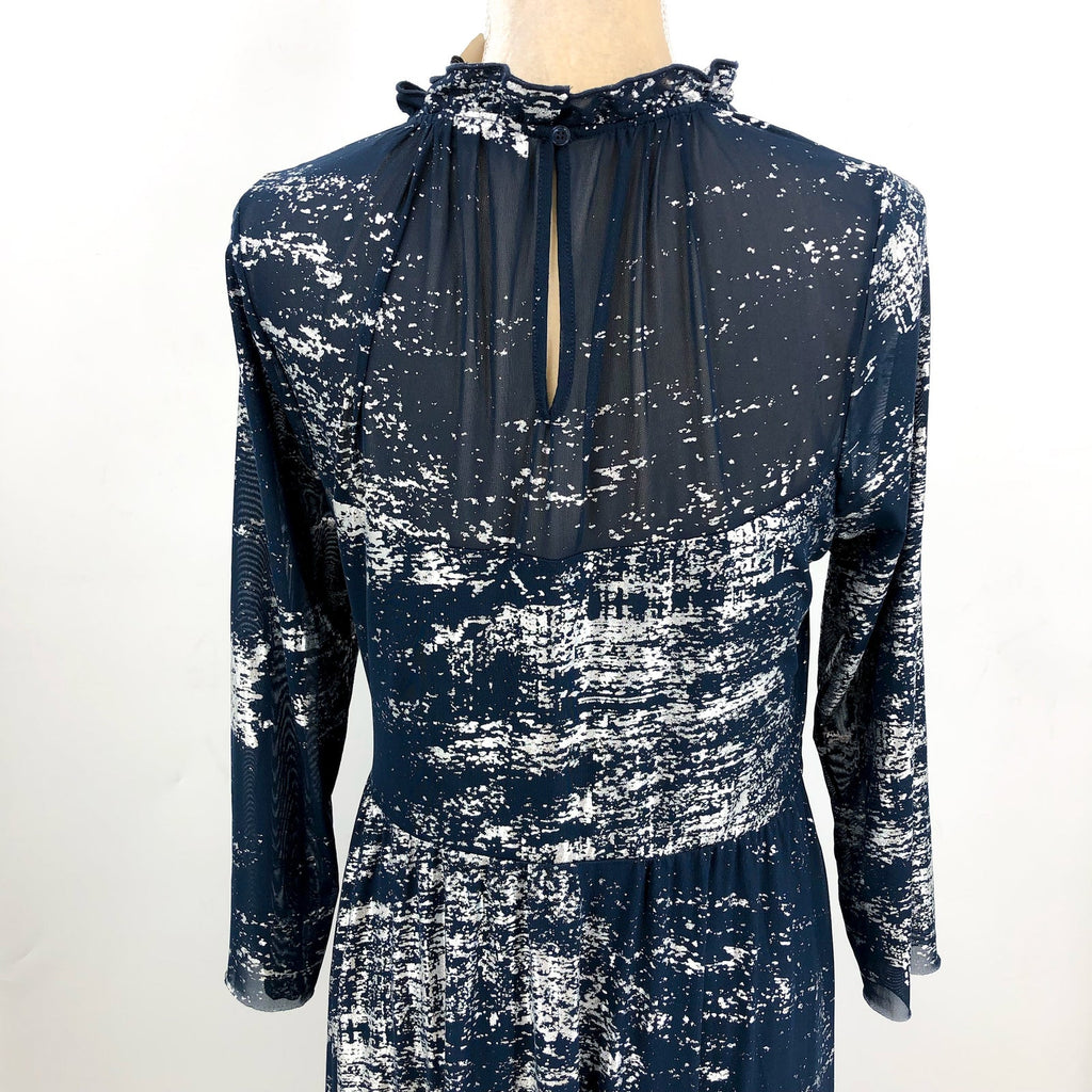 TED BAKER Iggiey Metallic Burnout Midi Dress Large US 12 Navy Blue NWT
