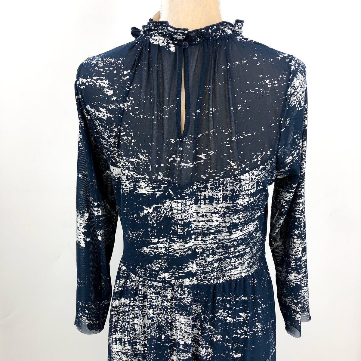 TED BAKER Iggiey Metallic Burnout Midi Dress Large US 12 Navy Blue NWT