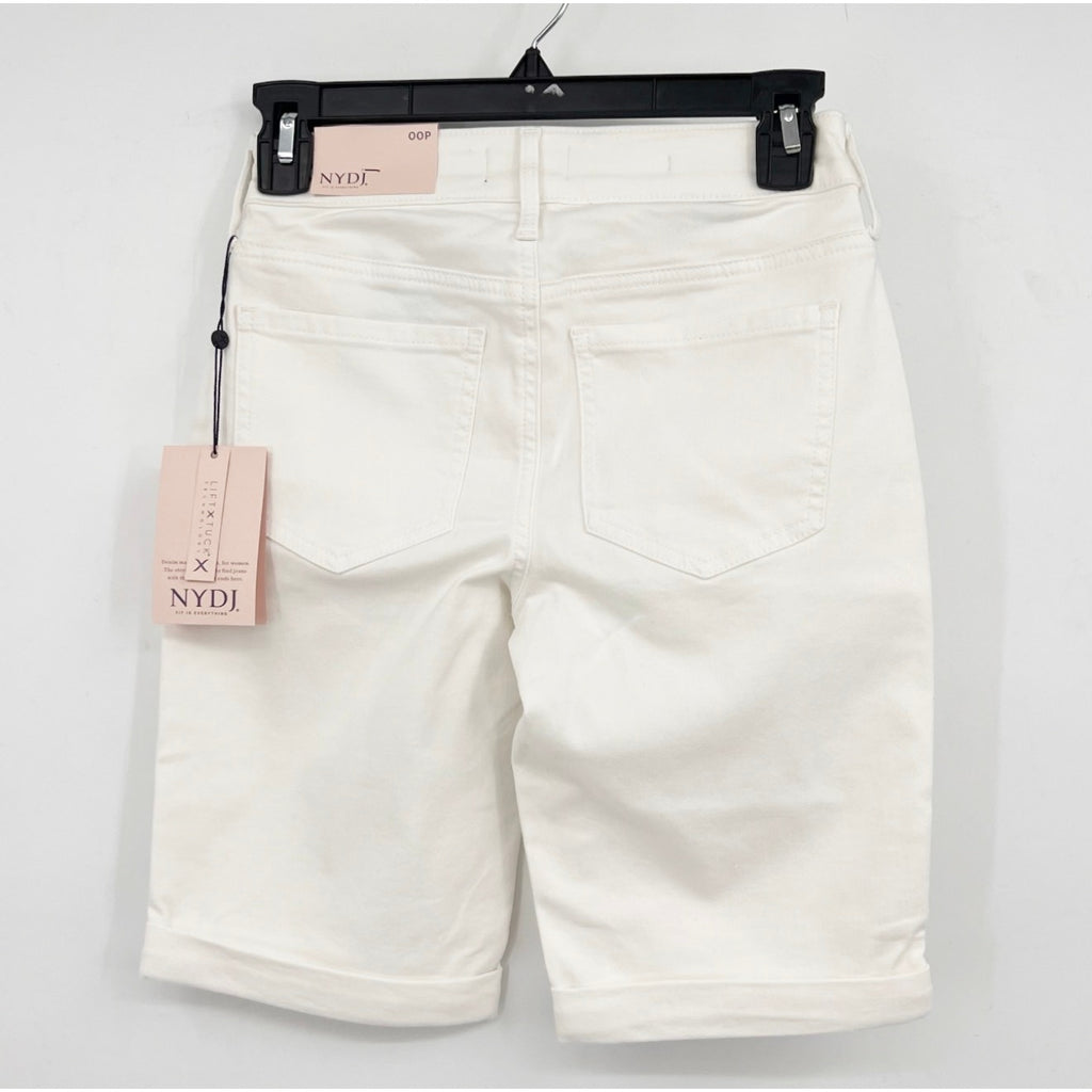 NYDJ Womens's Briella Denim Shorts Size 00 Petite Optic White Cuffs Bermuda NWT