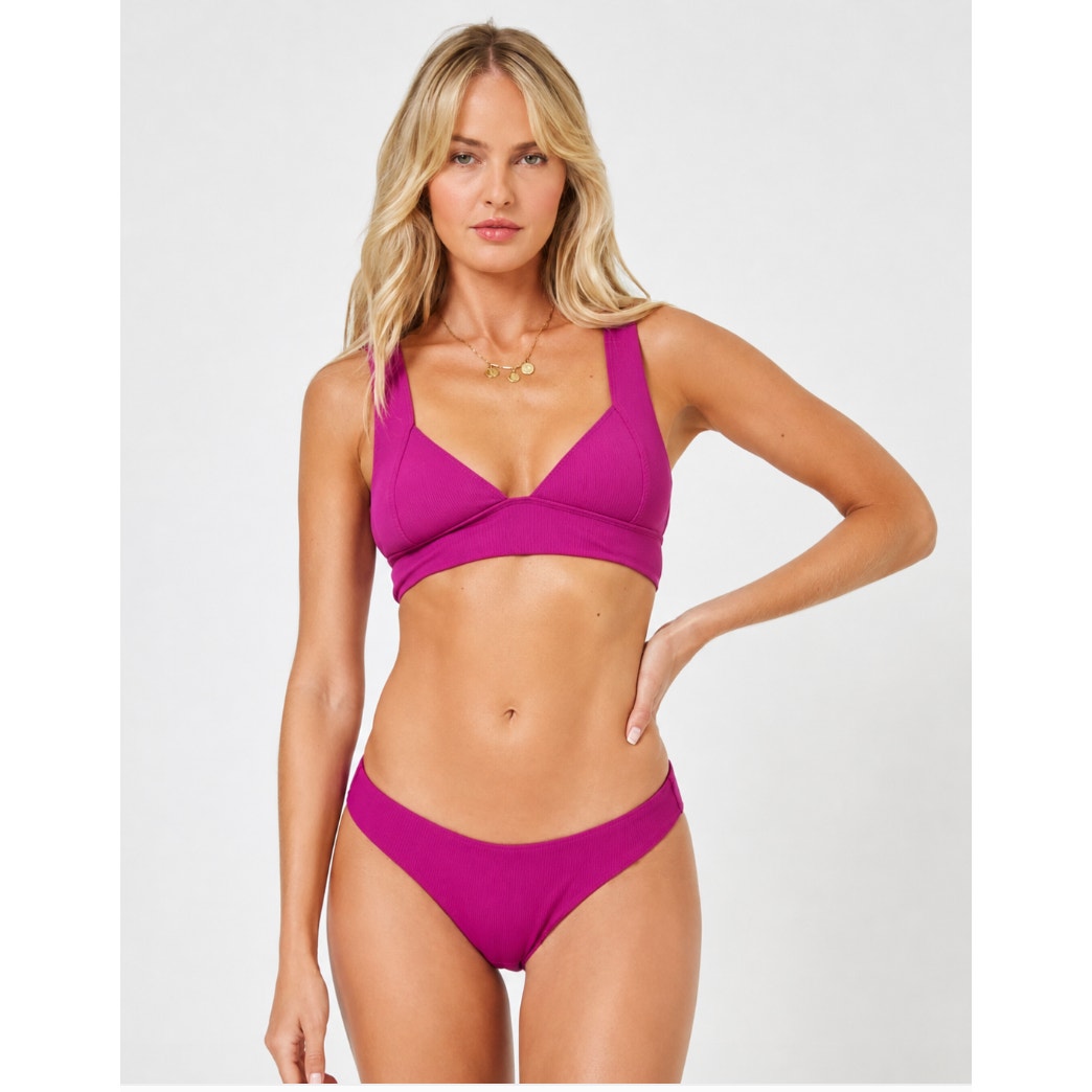 L*SPACE Women's Hailey Top Rocky Bikini Bottom Set Small Berry PINK NWT