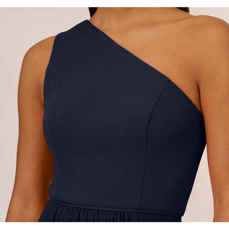 ADRIANNA PAPELL One-Shoulder Chiffon Long Gown Size 8 Midnight Blue Formal NWT