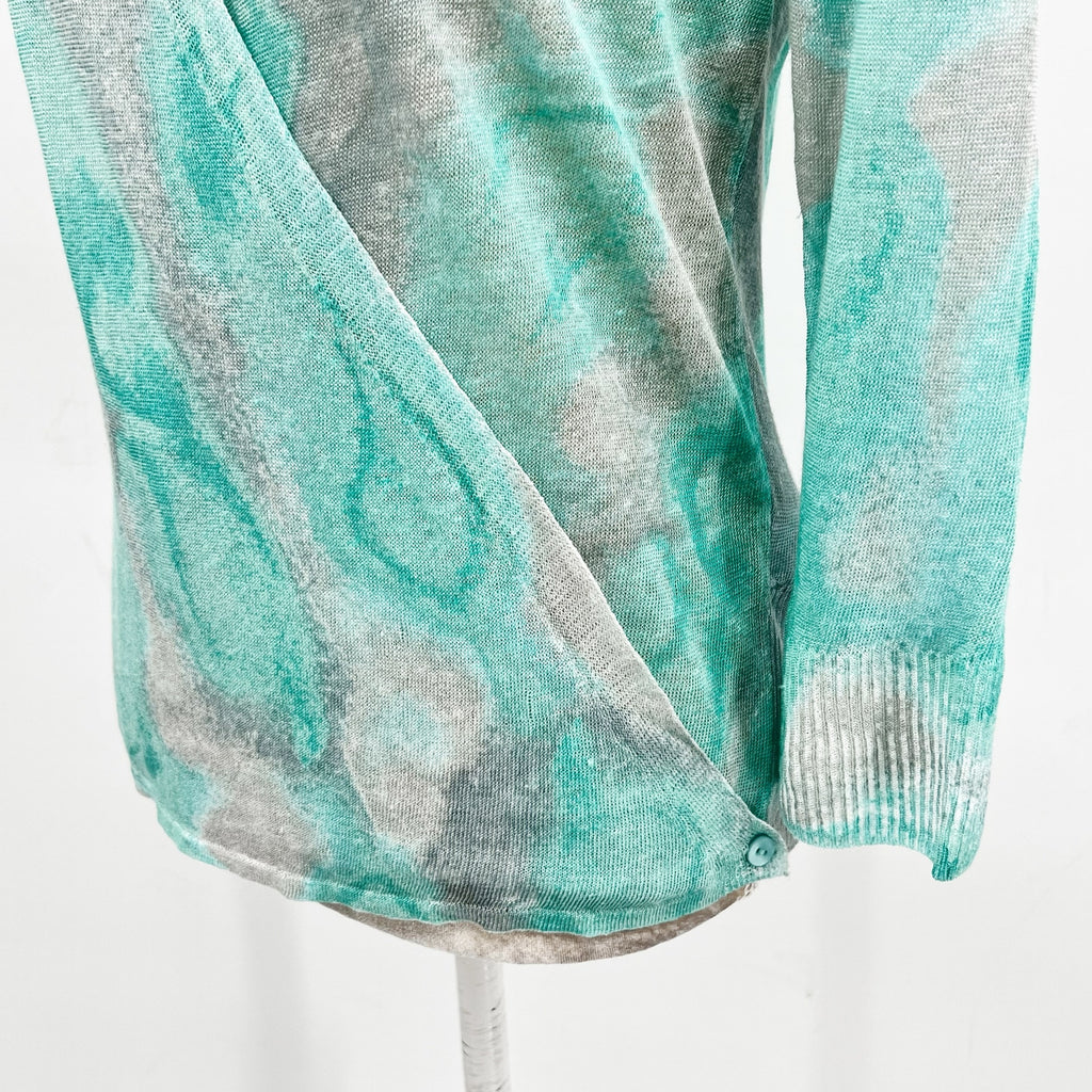 NIC + ZOE Women's Watercolor Waves 4-Way Cardigan Medium Green Grey Top NWT