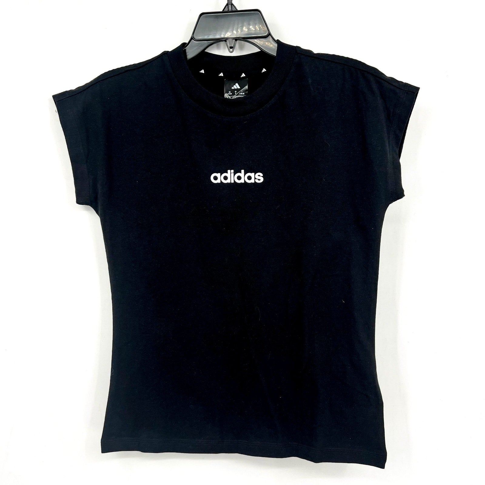 ADIDAS Women's Essentials Linear Cotton Tee Small Black White Short Sleeve NWT