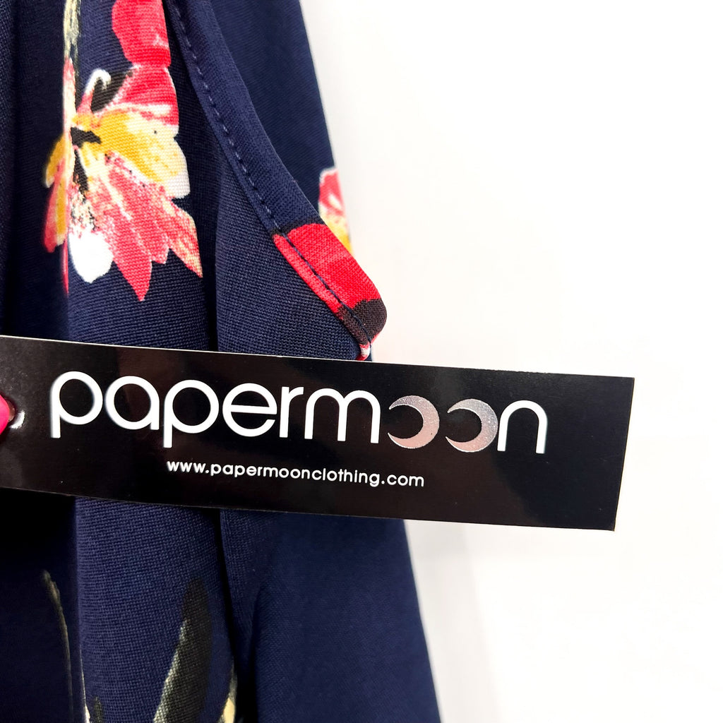 PAPERMOON Women's Basima Back Detail Knit Top 1X Navy Blue Floral Stitchfix NWT