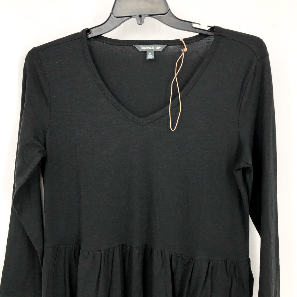 TOAD&CO Womens Marley Tiered Dress Medium Black V Neck Long-Sleeve NWOT