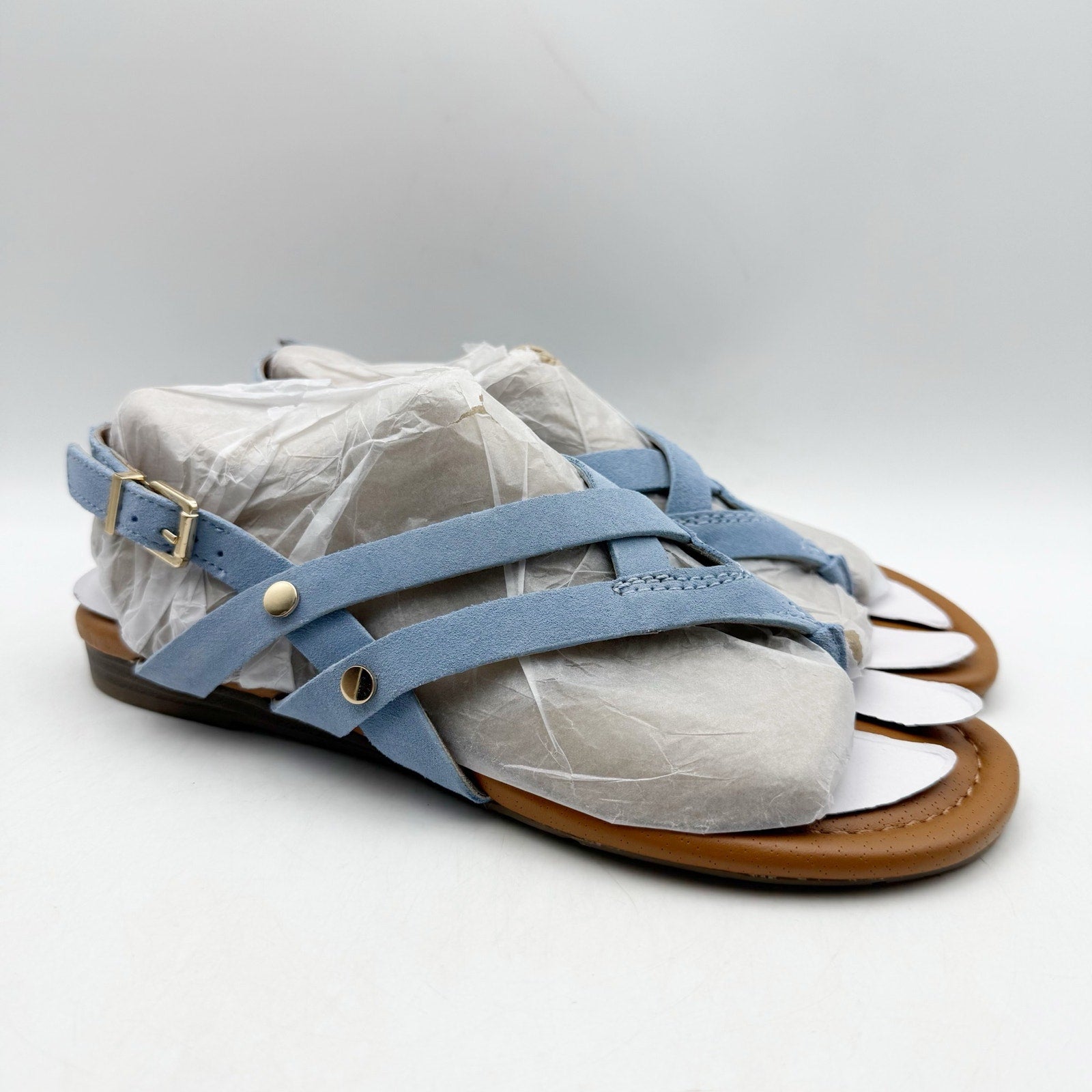 Franco Sarto Womens Gretchen Thong Sandals US 6.5 M Blue Suede Flats NWOB