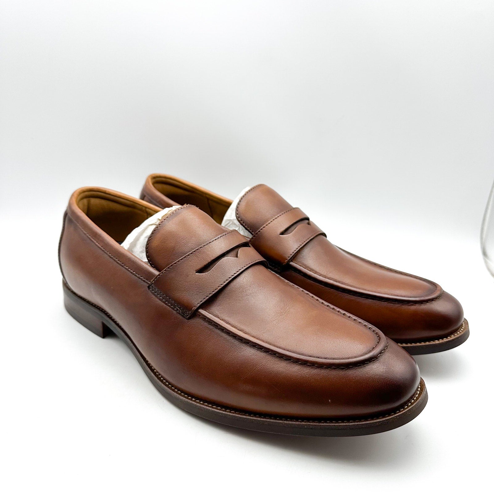 Florsheim Mens Rubano Moc Toe Penny Loafer US 11 Wide Cognac Brown Leather NWOB