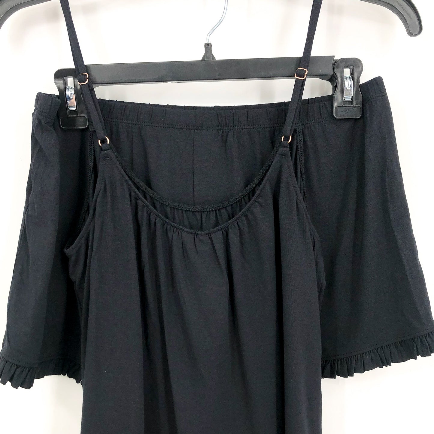 EBERJEY Gisele Ruffle Cami Shortie Short Pajama Set Small Black TENCEL Modal NWT