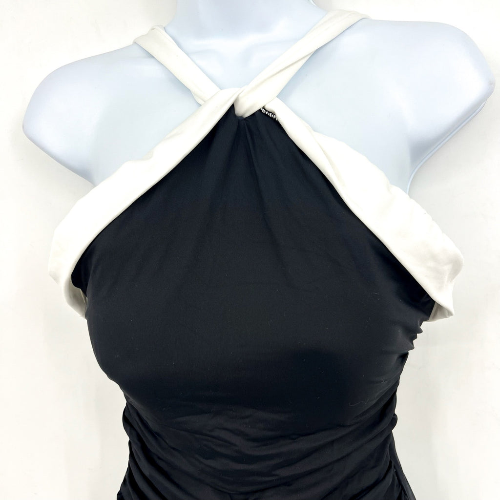 LAUREN RALPH LAUREN Bel Air One Piece Swimsuit Size 12 Black Cross High Neck NWT