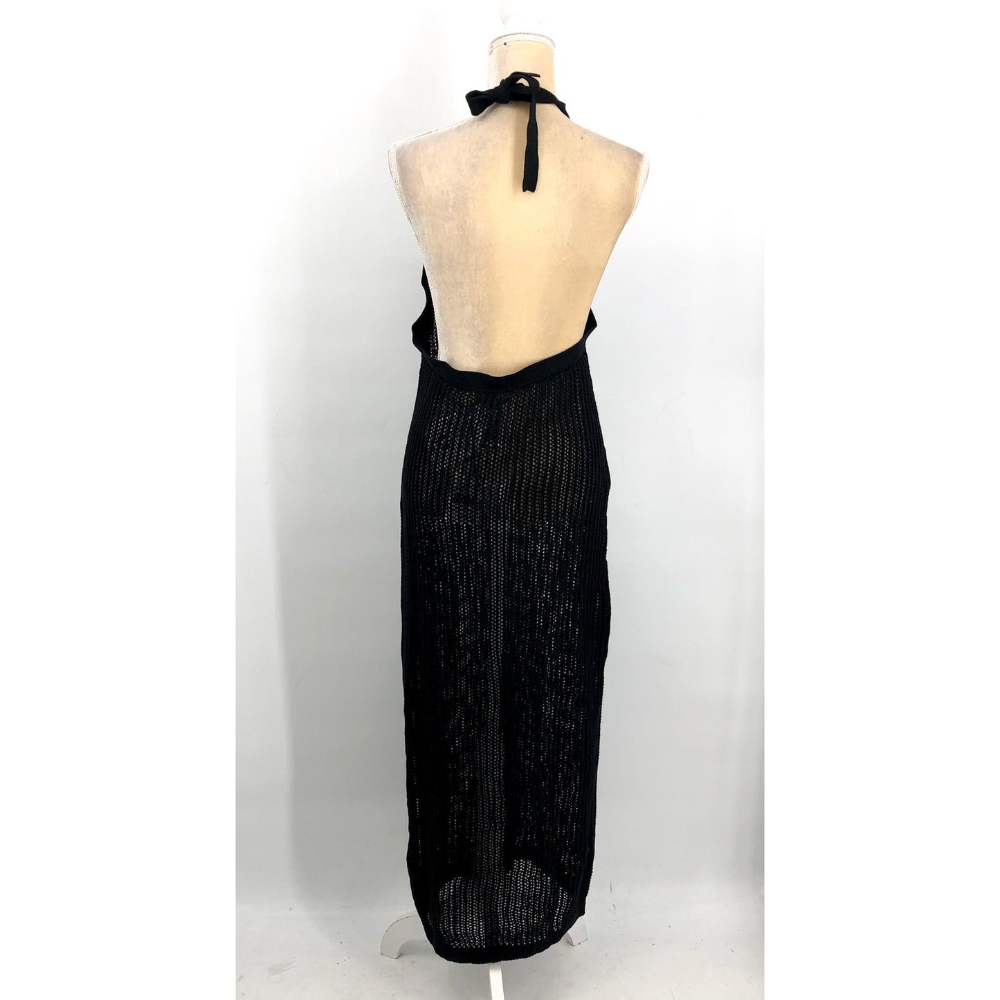 BEACH RIOT Womens Romee Halter Maxi Dress Cover Up Medium Black Open Knit NWT