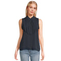 NIC + ZOE Women's Falling Chiffon Top Medium Navy Blue Sleeveless NWT