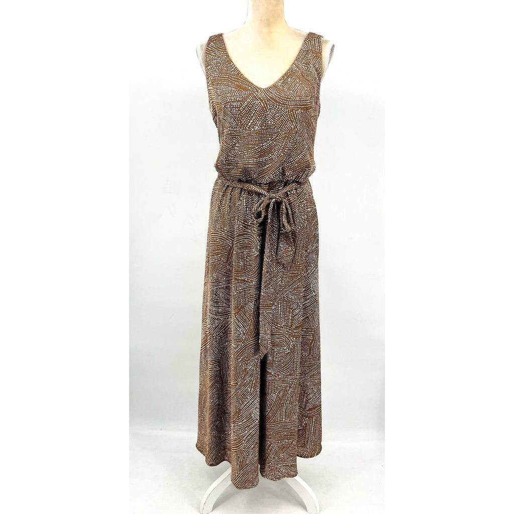 NIC+ZOE Womens Swirling Sands Bianca Dress Large Neutral Tan White Tank NWT